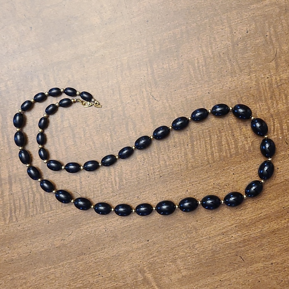 Monet Black Beads Necklace, Signed